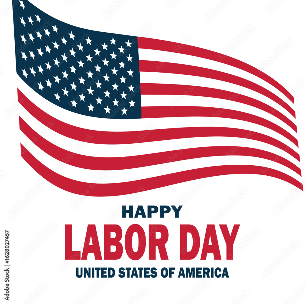 A festive graphic illustration featuring an American flag waving, accompanied by the text A festive graphic illustration featuring an American flag waving, accompanied by the text