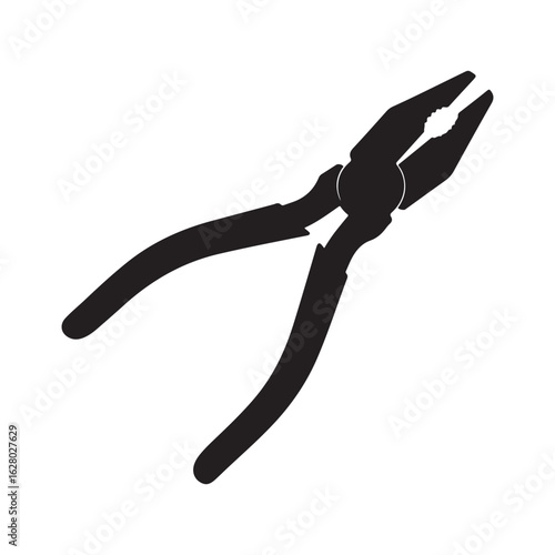 A stark black silhouette of a pair of open combination pliers on a white background