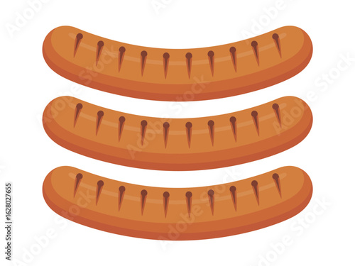Three Grilled Sausages Stacked Up On White Background Delicious Cooked Meat Illustration BBQ Food Preparation