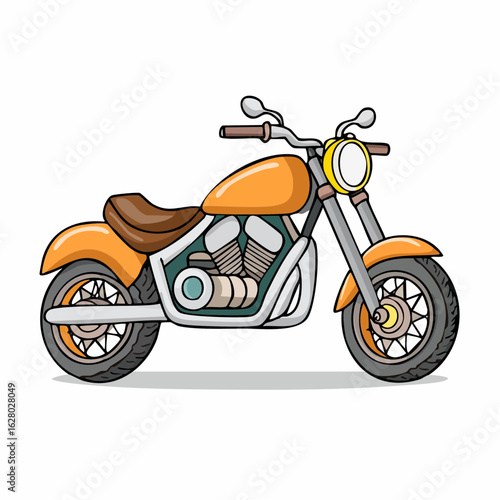 Cartoon motorcycle illustration with classic design elements perfect for transportation themed content