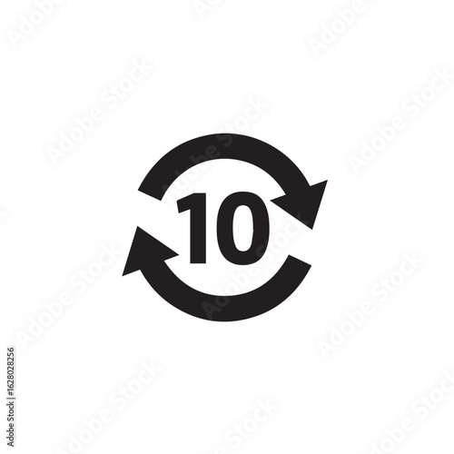 Vector art of circular arrow icon with number 10 isolated on white background