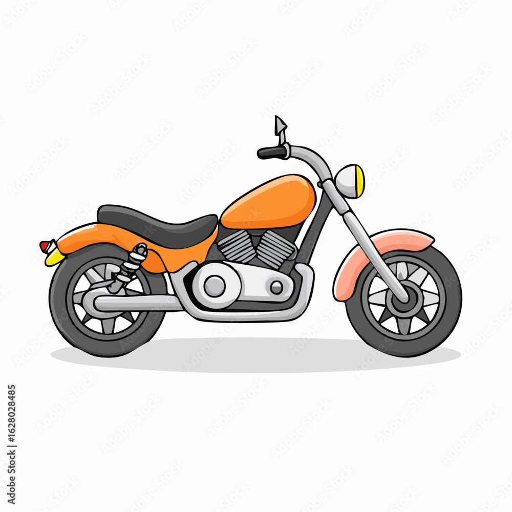 Fototapeta premium Stylized motorcycle illustration with orange tank and retro design elements evoking freedom