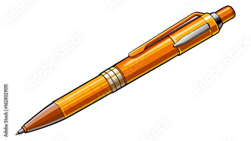 very beautiful Ballpoint pen isolated in  white background , top view of orange pen, business office desk design element