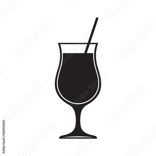 Simple black silhouette of a tall glass filled with a drink and a straw