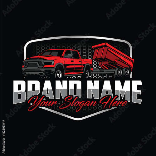 pickup with trailer logo - pickup, trailer - illustrator