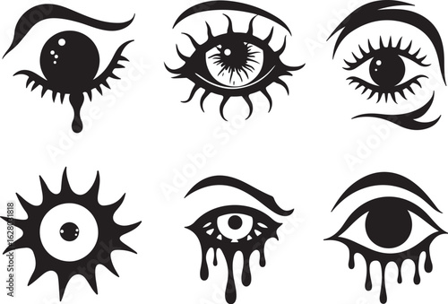Mysterious eyes with dramatic tear drops and lash details