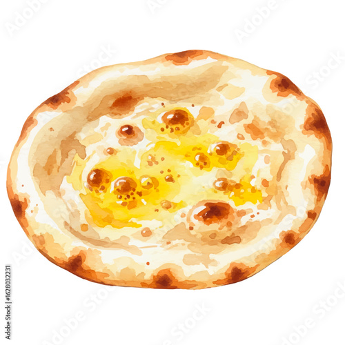Butter naan/ naan bread on a White Background- Watercolour Art