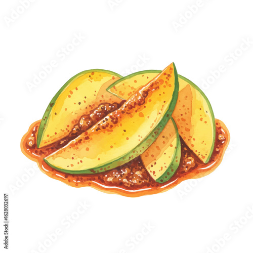 Indian Mango pickle on a White Background- Watercolour Art
