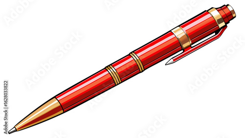 very beautiful Ballpoint pen isolated in  white background , top view of red pen, business office desk design element