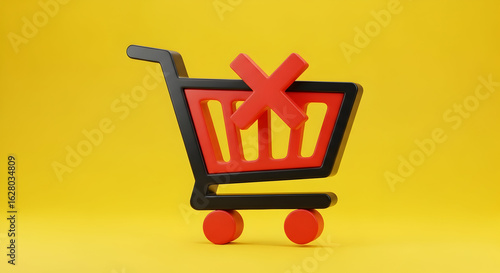 Abandoned Shopping Cart Concept Illustration with Red Cross Symbol