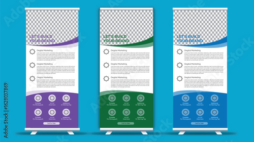 Business advertising roll-up banner design set with modern templates for outdoor use