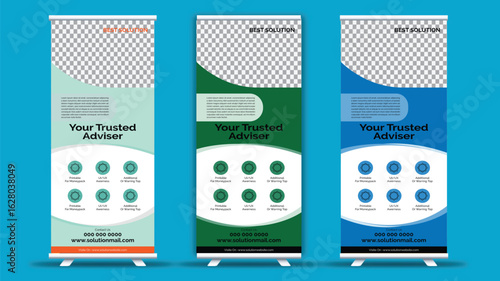 Corporate identity and business advertising roll-up banner design template