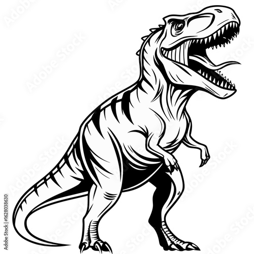 Fierce vector mascot of a roaring Tyrannosaurus Rex dinosaur.
