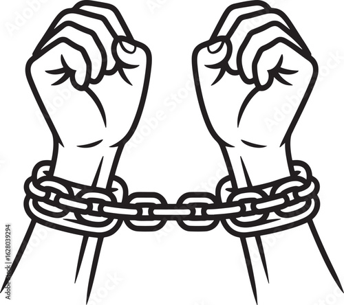 Hands in Chains Outline Vector Illustration Symbolizing Restriction and Lack of Freedom on Transparent