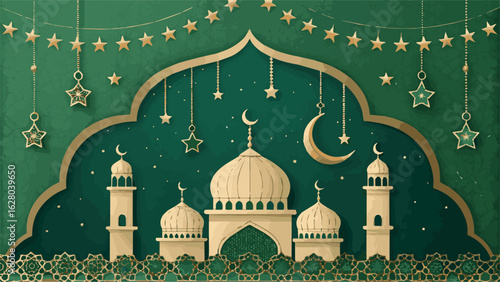 An elegant vector illustration of a mosque silhouette with intricate Islamic calligraphy, a symbolic landmark of Istanbul's architectural heritage