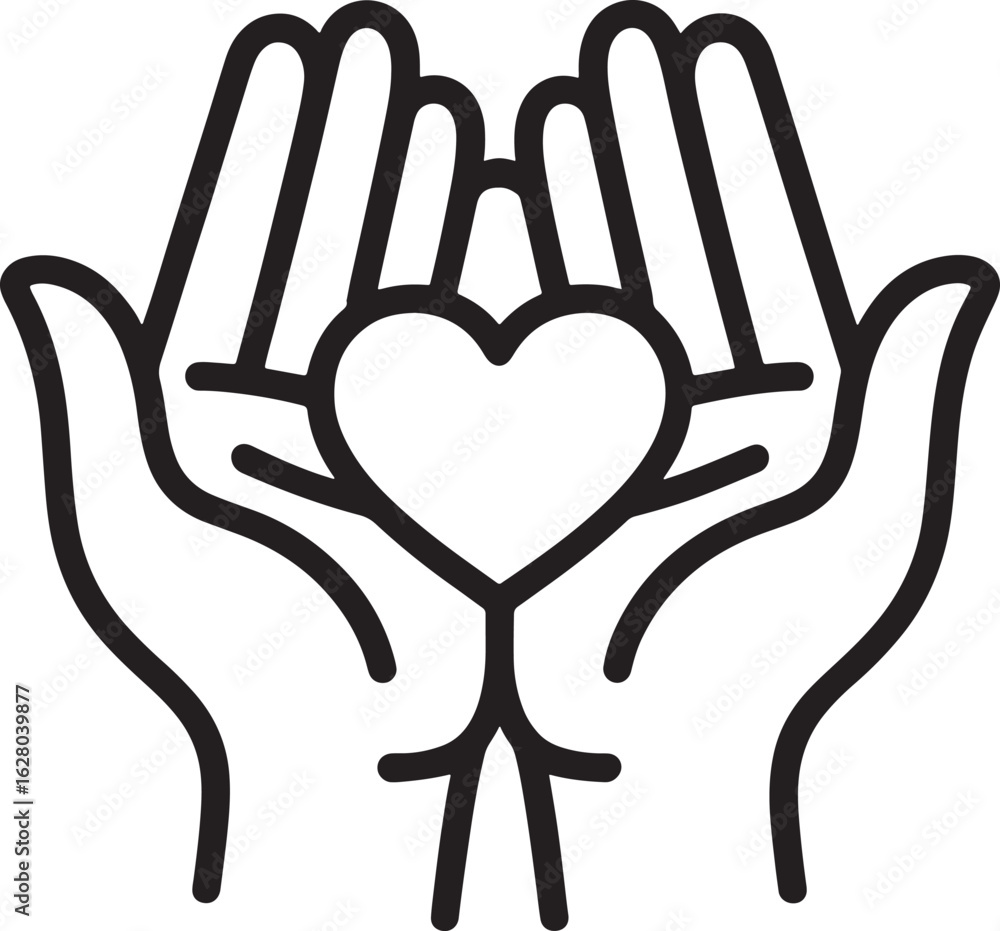 Obraz premium Heart in Hands Outline Icon Symbolizing Care, Support, and Charity with Transparent Background