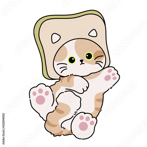 Cat with bread hat vector cartoon illustration art 