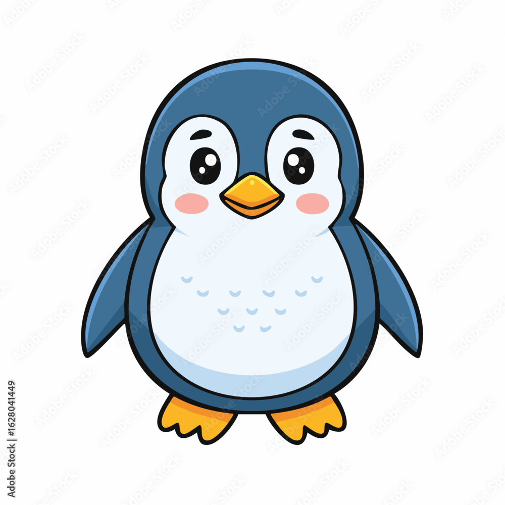 Fototapeta premium Adorable Blue Penguin Cartoon Character Isolated on White Background for Kids