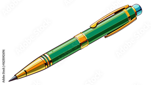 very beautiful Ballpoint pen isolated in  white background , top view of olive pen, business office desk design element