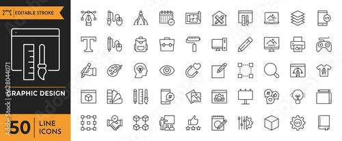 Graphic design icon set. Containing  Creative Process, Graphic design, creative package, stationary, software and more. editable stroke. vector illustration