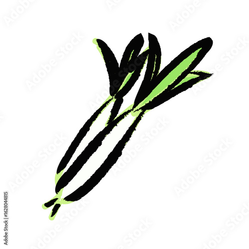 筆で描いた、九条ねぎのアイコン・ロゴ・イラスト, Brush-drawn Kujo green onions icons, logos, and illustrations
