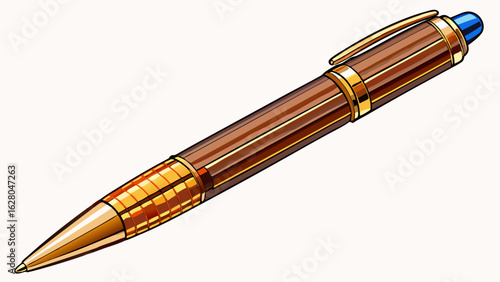 very beautiful Ballpoint pen isolated in  white background , top view of bronze pen, business office desk design element