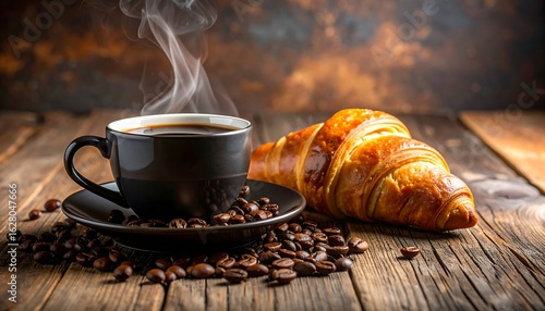 Delicious start of the day: aromatic coffee and buttery croissant indulgence