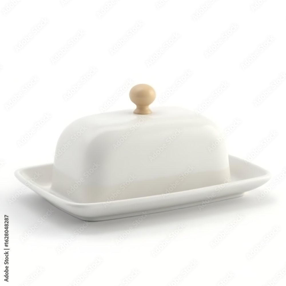 Fototapeta premium Elegant ceramic butter dish with wooden knob, kitchen essential for serving spread