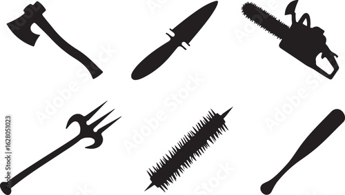 Diverse collection of menacing silhouette weapons for creative use