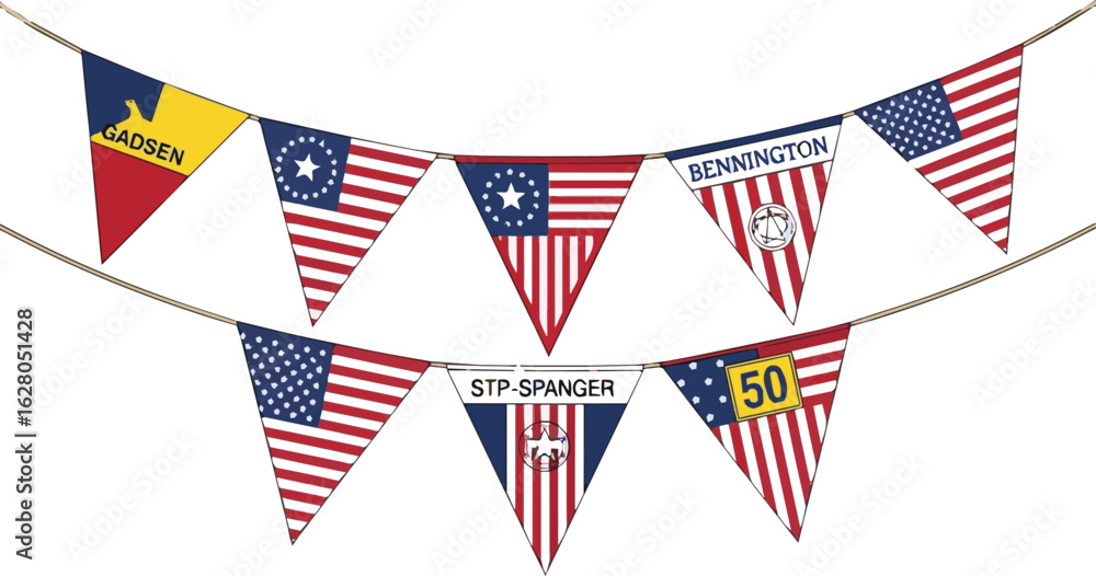 Obraz premium Isolated a kinds of deferent flag, usa, america, vector, symbol, illustration, icon, star, design, states, united, july, sign, banner, shape, vector art with white background.
