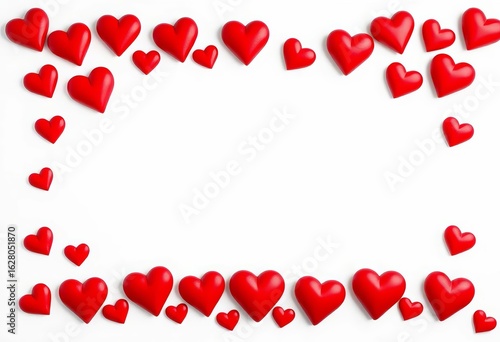White background, rectangular frame of red hearts, wallpaper, hearts