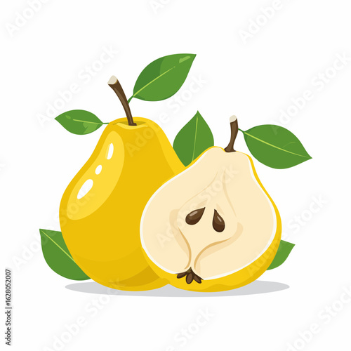 Vibrant yellow pears with lush green leaves: A refreshing and healthy snack illustration