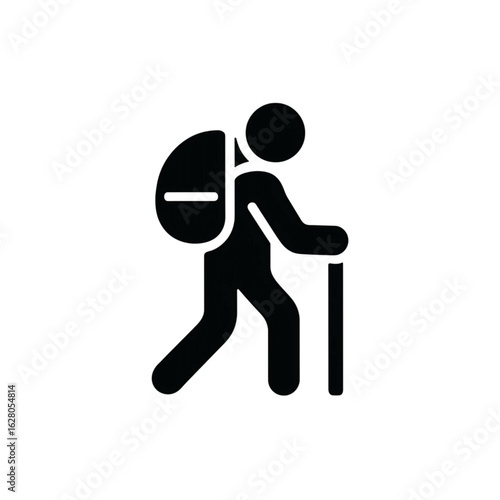 Hiker with Backpack Icon – Hiking Stick Adventure Symbol