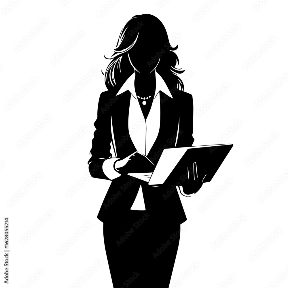 Clean black and white silhouette vector of a businesswoman on white background Clean black and white silhouette vector of a businesswoman on white background