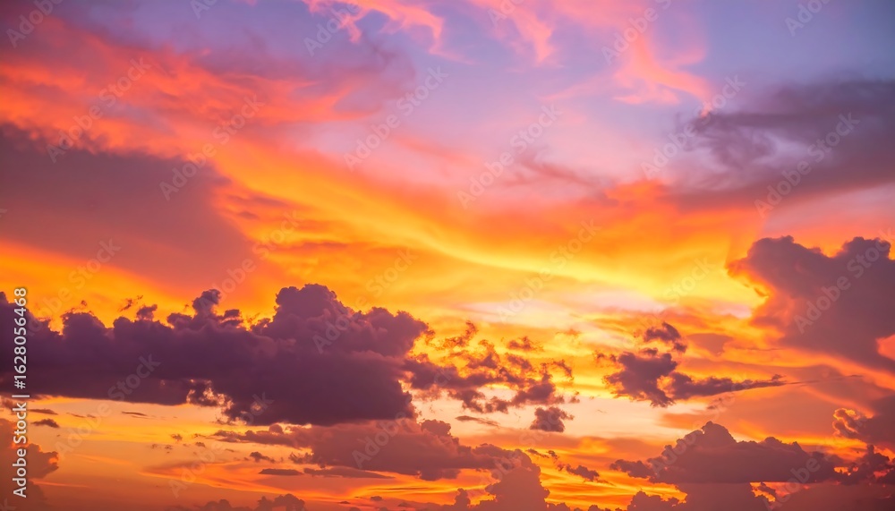 Obraz premium Dramatic sunset sky with fiery orange and purple hues blending in the clouds
