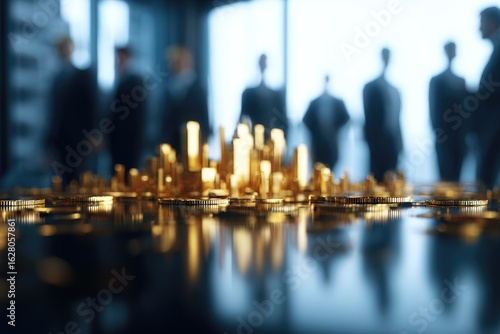 Wallpaper Mural Golden city model, blurred business people Torontodigital.ca