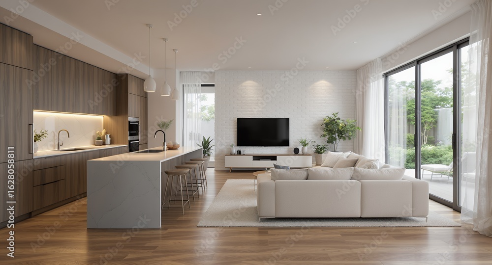 Fototapeta premium Modern Open Plan Living Room and Kitchen Interior Design