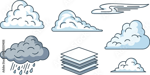 Isolated kinds of deferent cloud icon set. . vector art with white background.