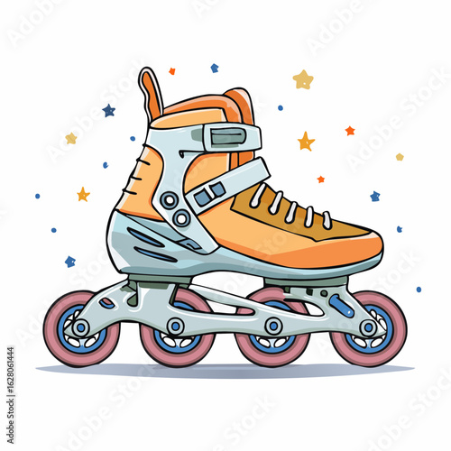Whimsical Inline Skate Illustration with Pastel Accents and Starry Background Art