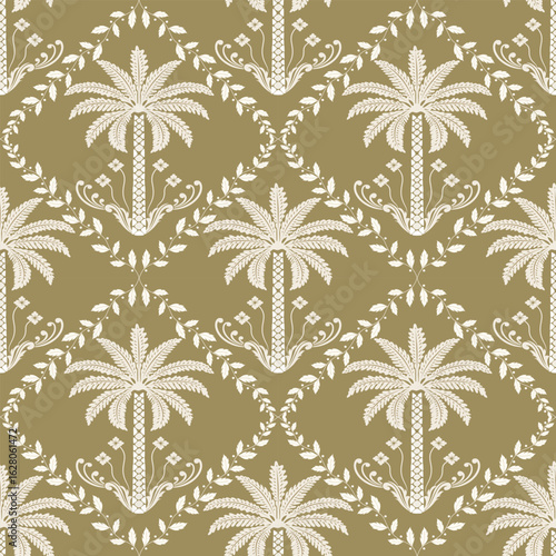 	
Seamless palm tree pattern featuring tropical botanical elements. This design is perfect for summer.	
