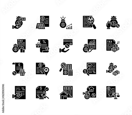 Taxation Laws icon collection set. Self assessment, Corporate, Payroll, Tax credit,Tax audit.