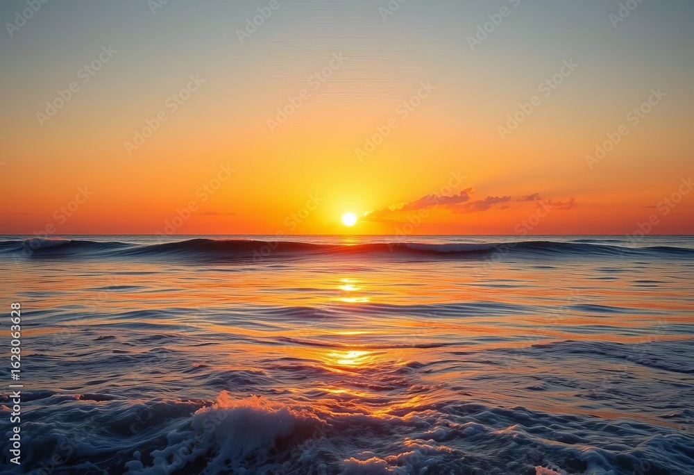 Obraz premium Golden sunset paints tranquil ocean waves with serene, peaceful hues, tide, peaceful