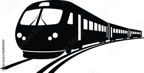 Modern high-speed train silhouette speeding along the tracks dynamically