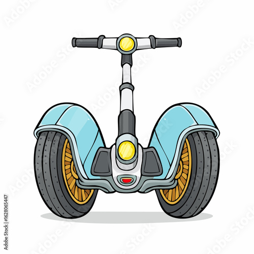 Illustration of a Light Blue and Silver Segway-Style Scooter with Yellow Headlights
