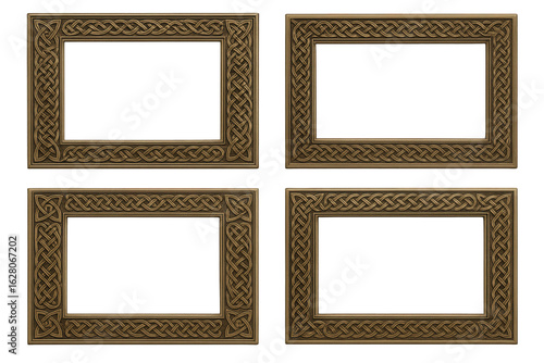 Four Ornate Celtic Knot Design Frames with Antique Gold Finish, Arranged in a Grid for Decorative Presentation