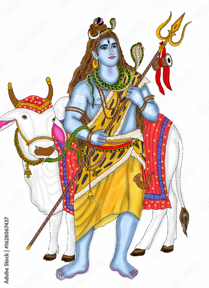 Fototapeta premium hand drawn digital art of lord shiva
