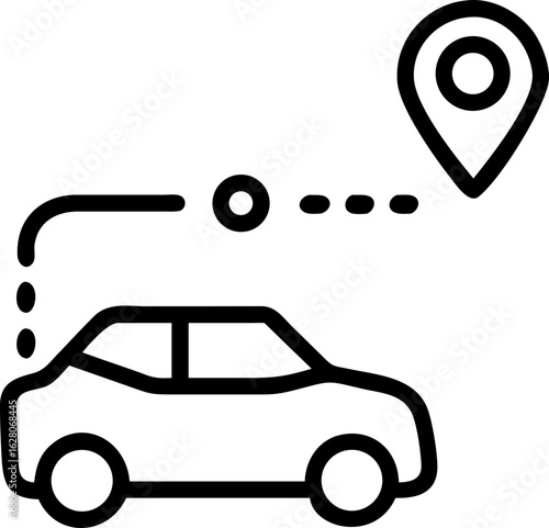 Modern and clean ride sharing service icon featuring a stylized car and navigation elements perfect for transportation apps and digital platforms