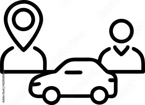 Modern and clean ride sharing app icon featuring a stylized car and directional arrow perfect for transportation and mobility services