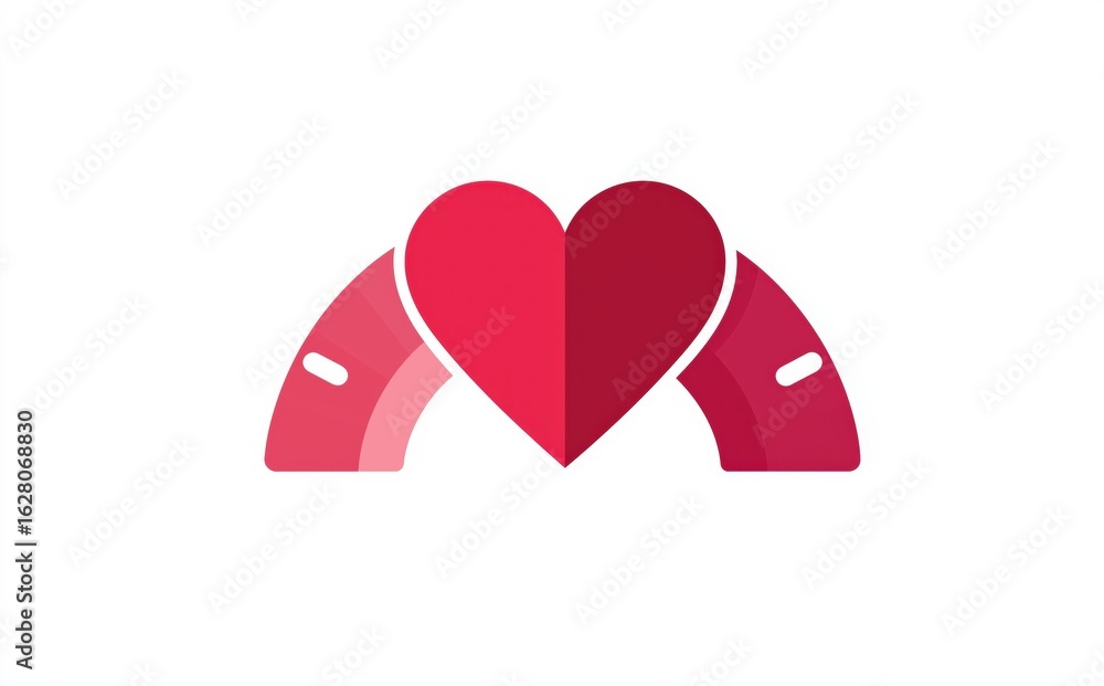 Obraz premium A stylized graphic of a heart surrounded by two curved shapes, representing love and connection, with a vibrant red color palette.