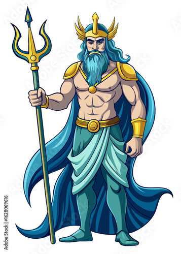 Poseidon ,big trident ,full body ,white background